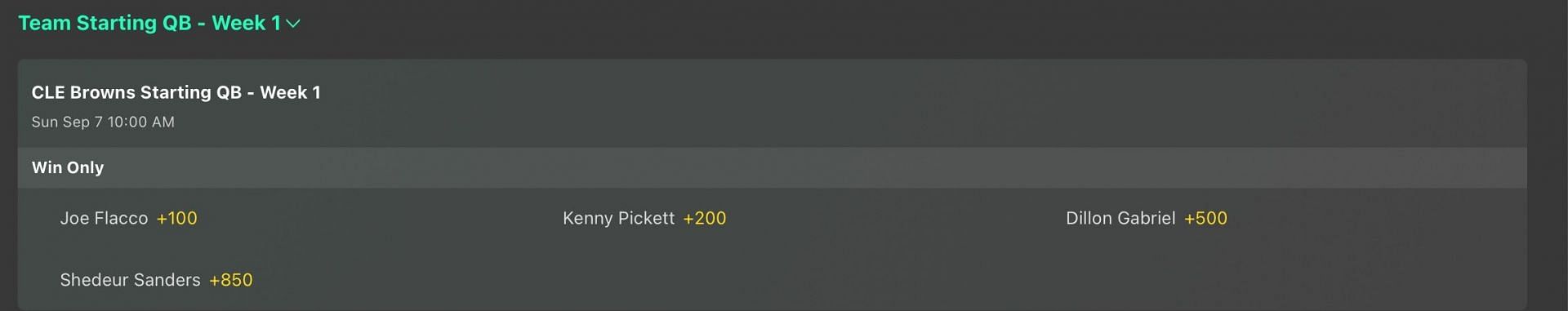 Cleveland Browns starting QB odds - Bet365